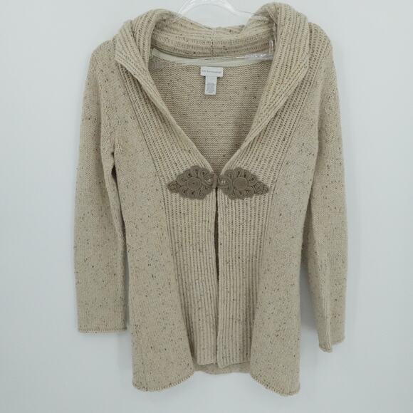 Soft Surroundings Sweater Cardigan Womens Medium Oatmeal Shawl Neck Long Toggle - Picture 2 of 12